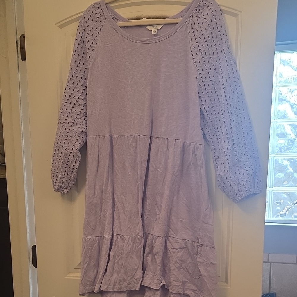 Time and Tru Lavender Eyelet-Sleeve Tiered Mini Dress